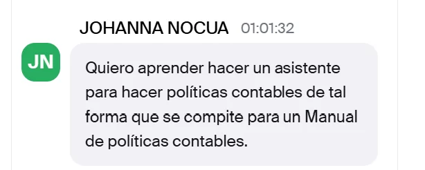 Mensaje de Johanna Nocua