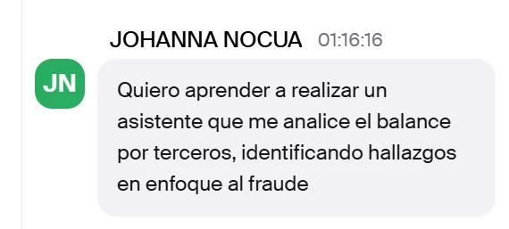 Mensaje de Johanna Nocua